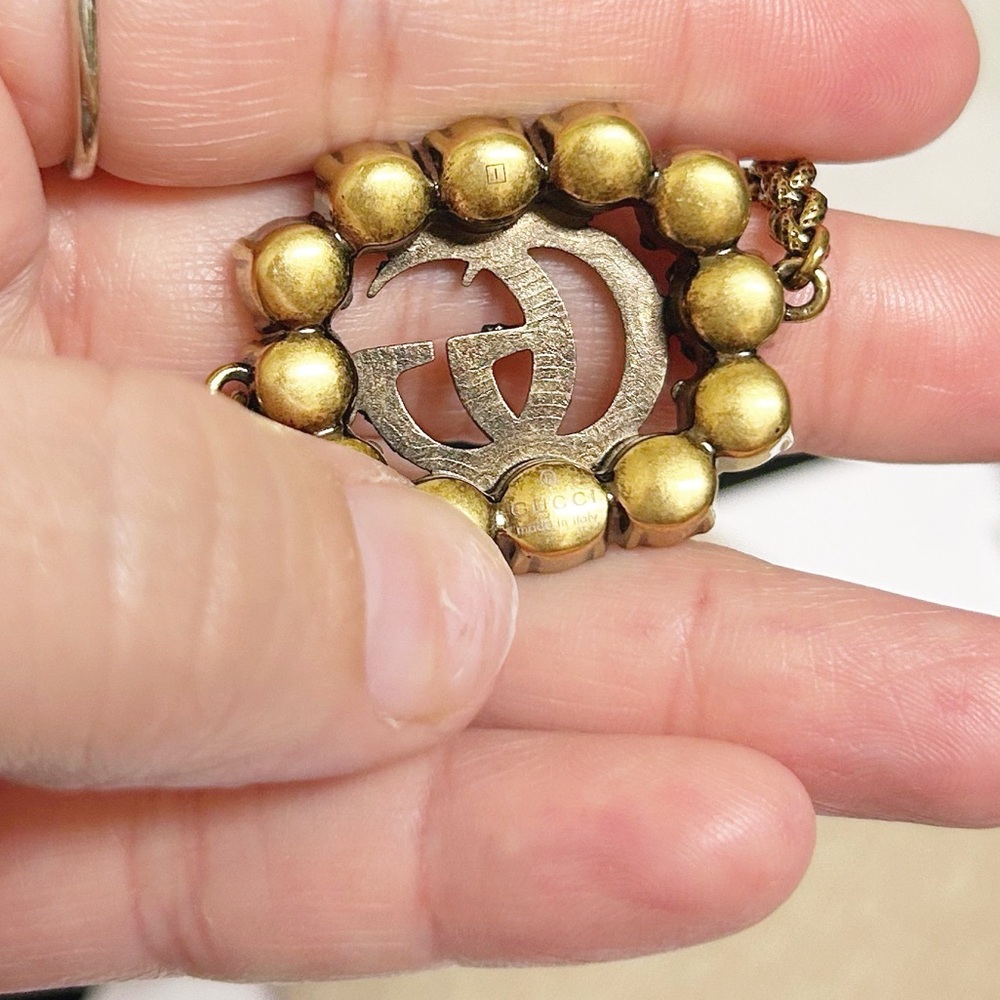 Authentic Gucci Antique Gold Plated Crystal Embellished GG Chain Bracelet - Picture 13 of 15